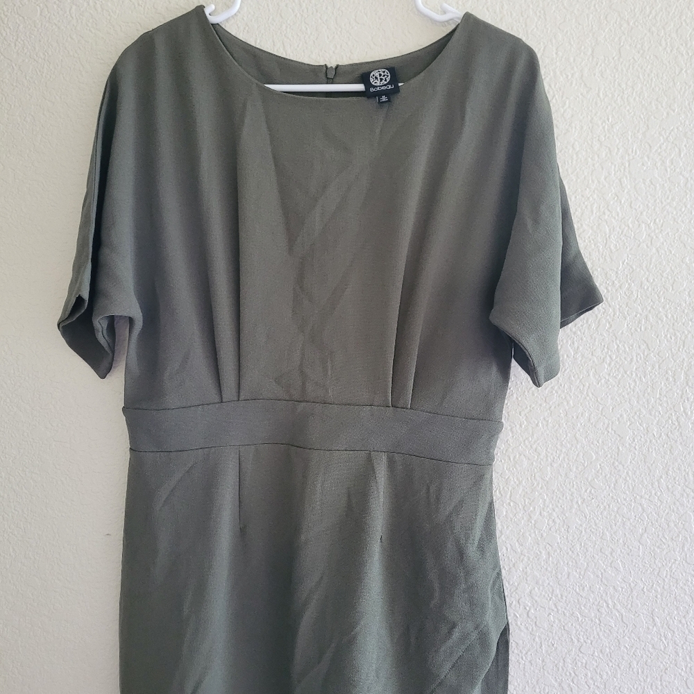 Bobeau Olive Green Mid Length Faux Wrap Dress (M) - Picture 6 of 8